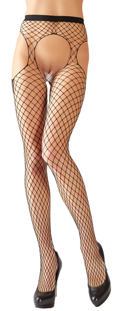 Cottelli Verlockende Versuchung: Die raffinierte Straps-Strumpfhose aus grobem Netzmaterial und ouvert gearbeitetem Schritt