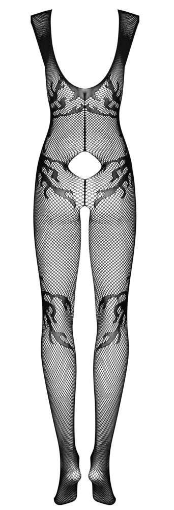 Sinnlicher Netz-Catsuit ouvert F241 von Obsessive mit verführerischer Flammen-Optik und offenem Schritt für aufregende Momente