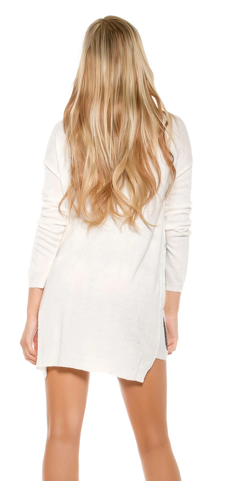 Lässiger Oversize-Pulli im Long-Style mit Schriftzug und Strass