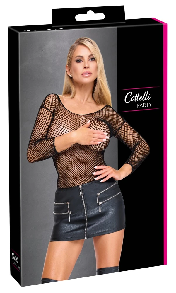 Minirock Lederimitat Damen schwarzer Minirock mit Front-Reißverschluss silbernen Zips figurbetont sexy Reizwäsche Cottelli PARTY