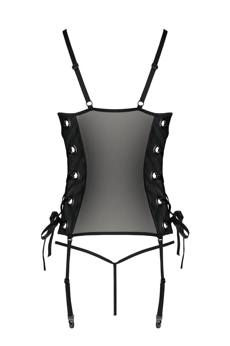 Kunstleder Corset transparent aus feinem Netz mit Strumpfhalter von Passion