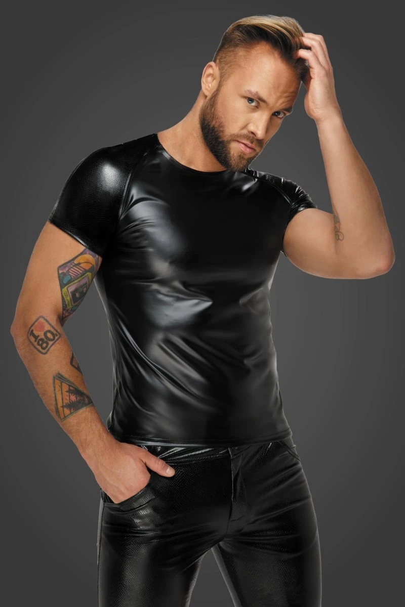 Herren T-Shirt H070 im Wetlook Style mit kurzen Armen von Noir Men