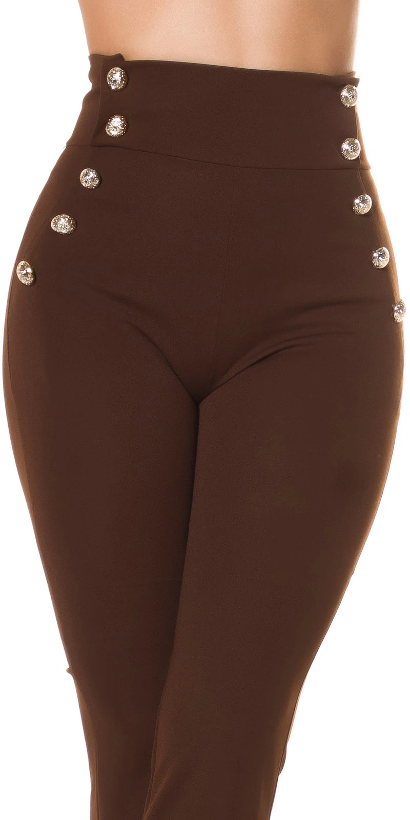 Stoff Business High Waist Schlag Hose mit Deko Knöpfe Stoff Business High Waist Schlag Hose mit Deko Knöpfe