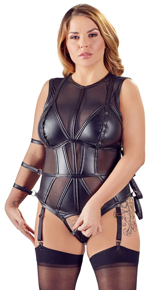 Cottelli Body mit abnehmbaren Strapsen und verlockenden Details in schwarz