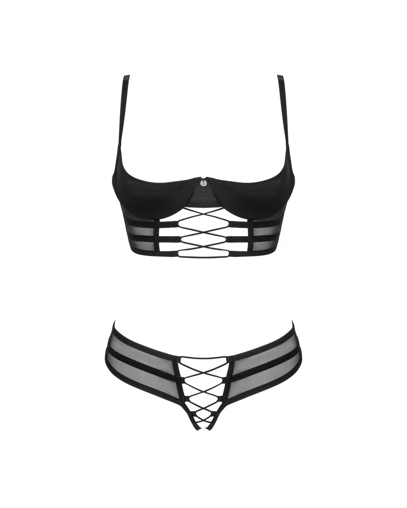 Obsessive Longline-Hebe und Riostring ouvert im Set Roxelia. Modischer Style aus transparentem Tüll und blickdichtem Stretchmaterial. Obsessive Longline-Hebe und Riostring ouvert im Set Roxelia. Modischer Style aus transparentem Tüll und blickdichtem Stretchmaterial.
