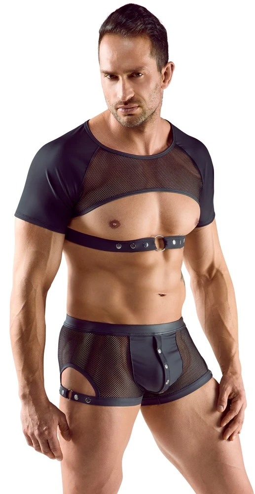 Shirt von NEK mit Metallic-Mattlook in Blau, Powernet-Einsätzen, Stehkragen und Reißverschluss für markanten Style