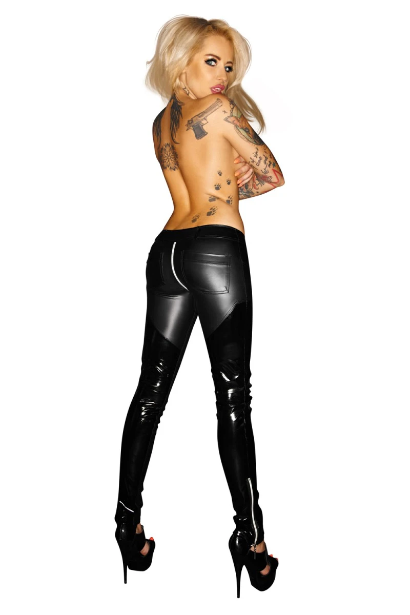 Schwarze Wetlook-Hose F115 von Noir Handmade