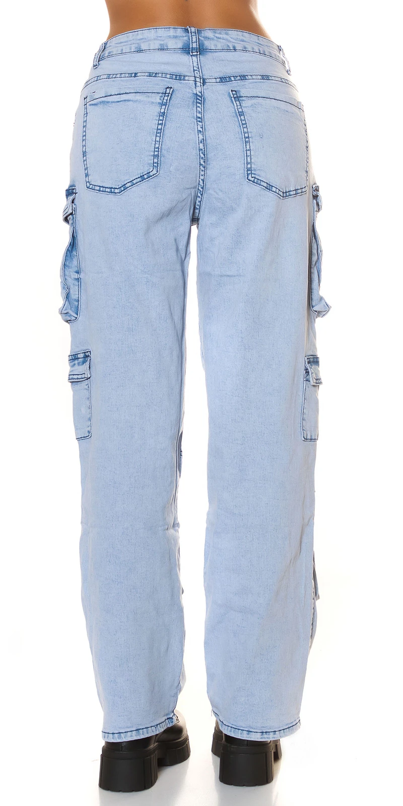 Light Denim Cargo Jeans Lightwashed High Waist Hose, Jeanshose Gerade Breites Bein Light Denim Cargo Jeans Lightwashed High Waist Hose, Jeanshose Gerade Breites Bein