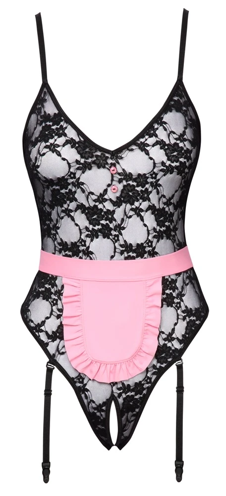 Cottelli COSTUMES Aufreizender Straps-Riobody Ouvert aus Spitze, Rollenspiele, Durchsichtig
