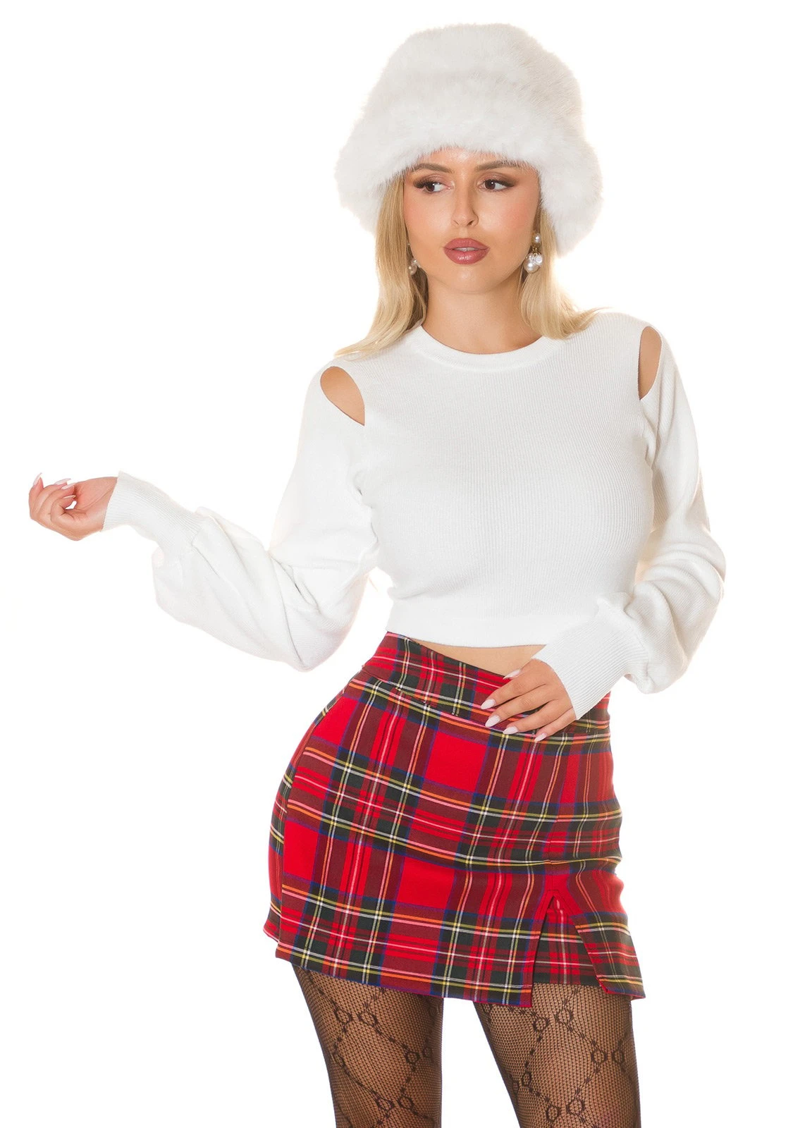 Cold Shoulder Strickpullover Bauchfrei Feinstrick Crop Pullover Langarm Ballonärmel Pulli mit Cut Outs Cold Shoulder Strickpullover Bauchfrei Feinstrick Crop Pullover Langarm Ballonärmel Pulli mit Cut Outs