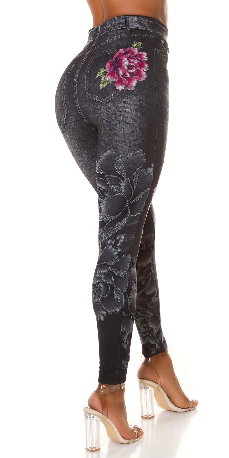 Flower Printed Stretch Jeans Look High Waist Leggings Flower Printed Stretch Jeans Look High Waist Leggings