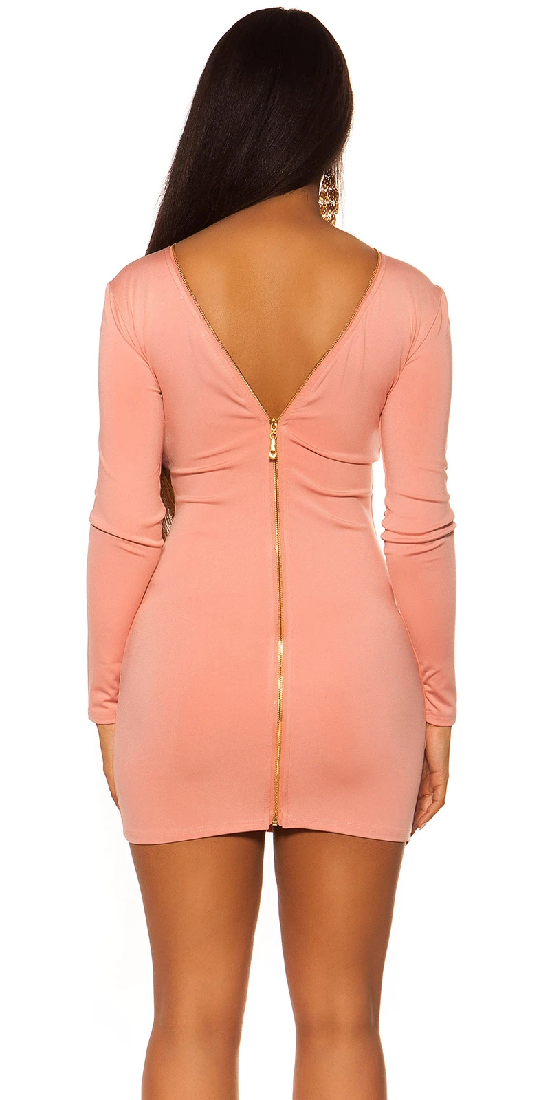 Langarm Minikleid Rücken V-Ausschnitt Zip-Kleid Langarm Minikleid Rücken V-Ausschnitt Zip-Kleid