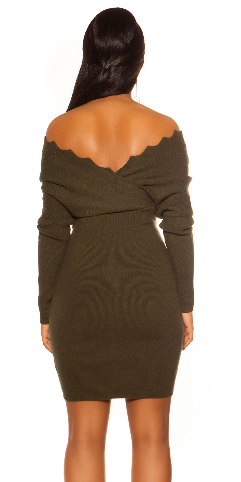 Cocktail Fledermaus Rippstrick Minikleid mit V-Neck und Deko Gürtel Cocktail Fledermaus Rippstrick Minikleid mit V-Neck und Deko Gürtel