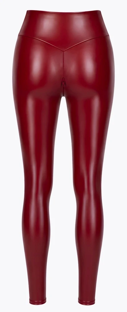 Kinky Wetlook-Leggings in Burgunderrot mit hohem Taillenbund und langem Schritt-Reißverschluss im edlen Mattlook von Noir