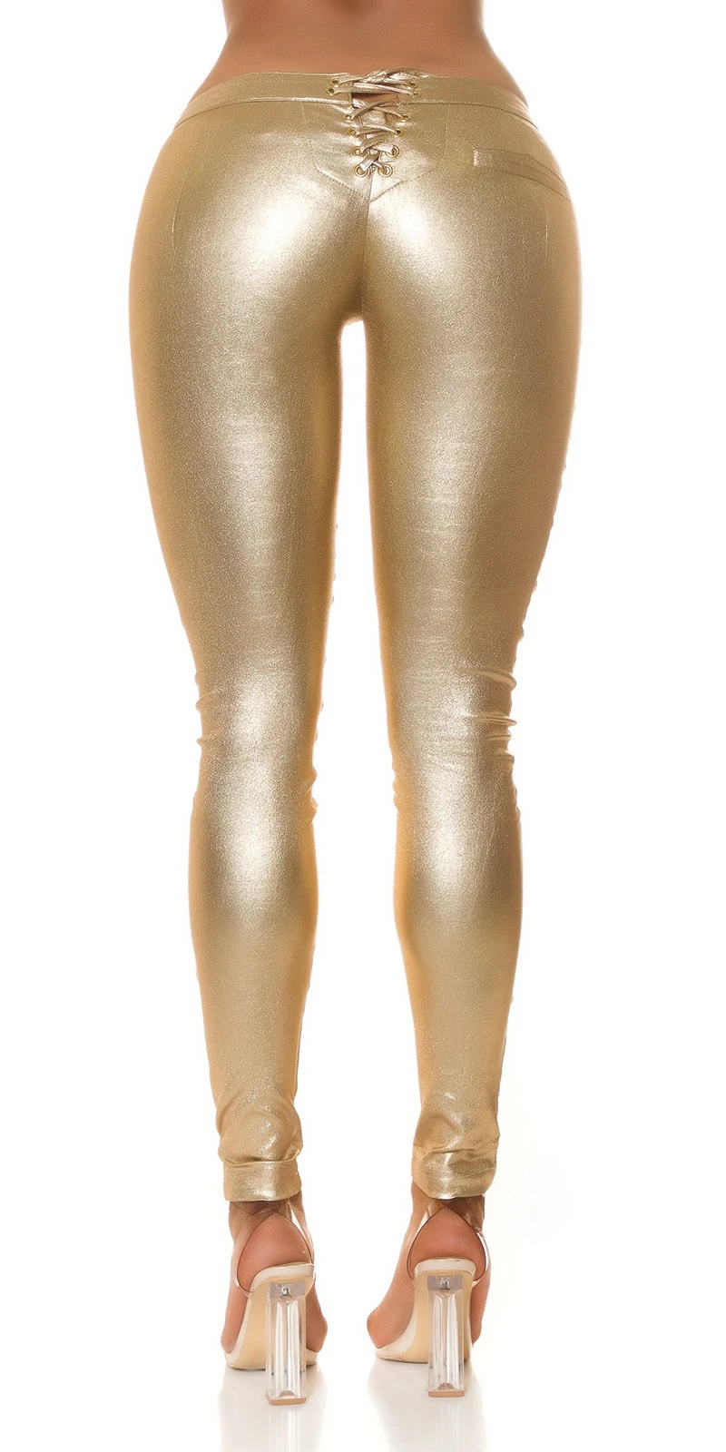 Treggings Jeggings Lange Stretch Hose Wet-Look mit Nieten-Verzierung Treggings Jeggings Lange Stretch Hose Wet-Look mit Nieten-Verzierung