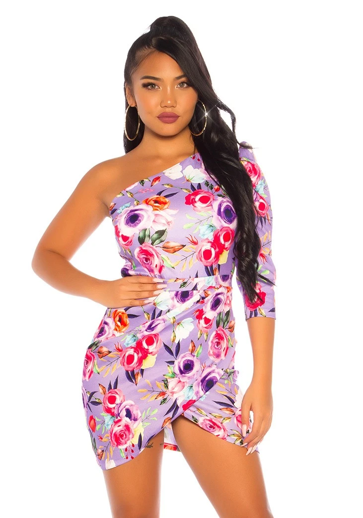 One Shoulder Minikleid mit Puff-Ärmel und Flower-Print One Shoulder Minikleid mit Puff-Ärmel und Flower-Print