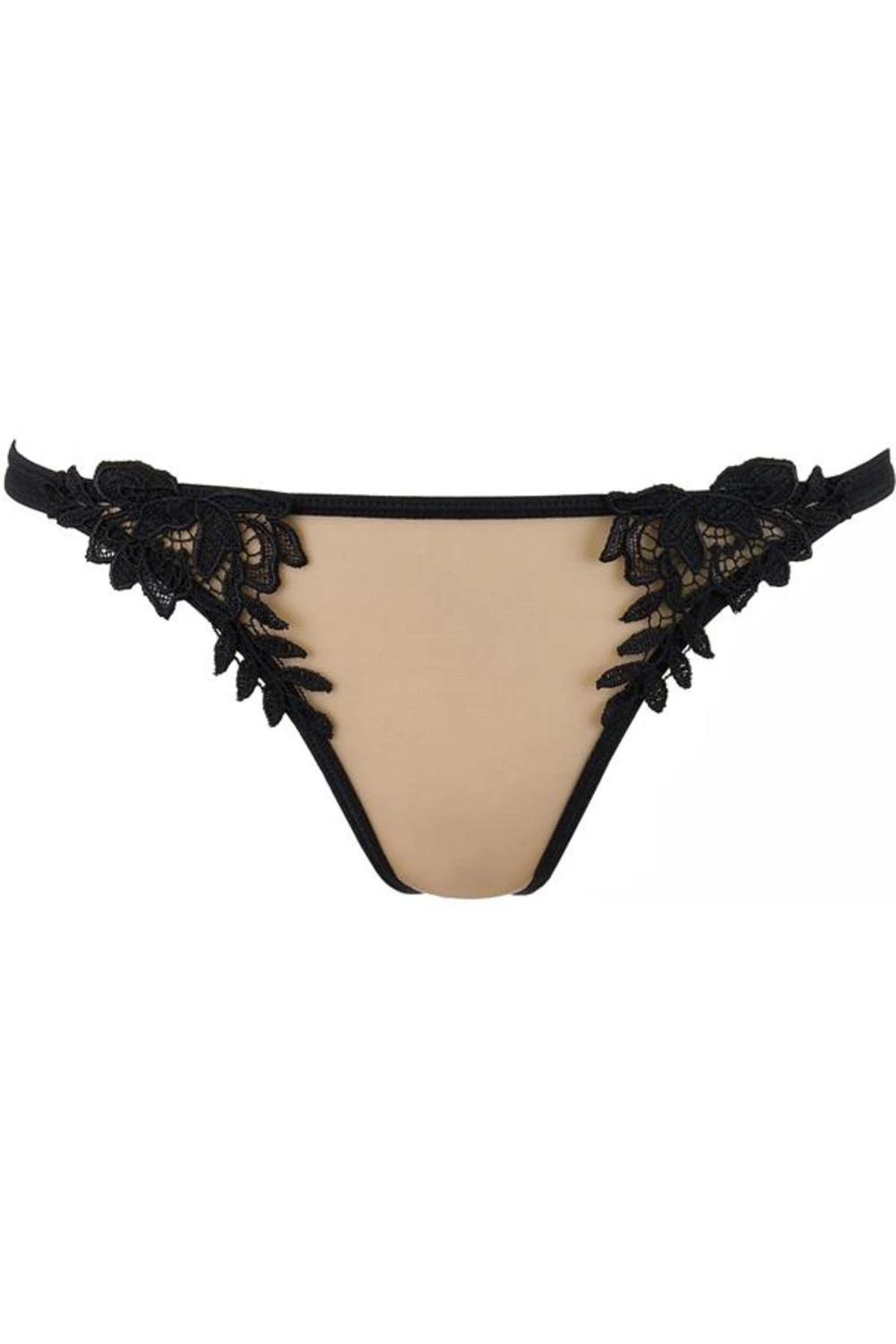 Axami zarter String aus beigen Stoff mit schwarzer Stickerei verziert Axami zarter String aus beigen Stoff mit schwarzer Stickerei verziert