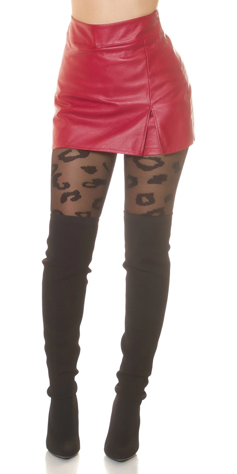 Damen Leder Look High Waist Hotpants Shorts mit Minirock Skort Damen Leder Look High Waist Hotpants Shorts mit Minirock Skort