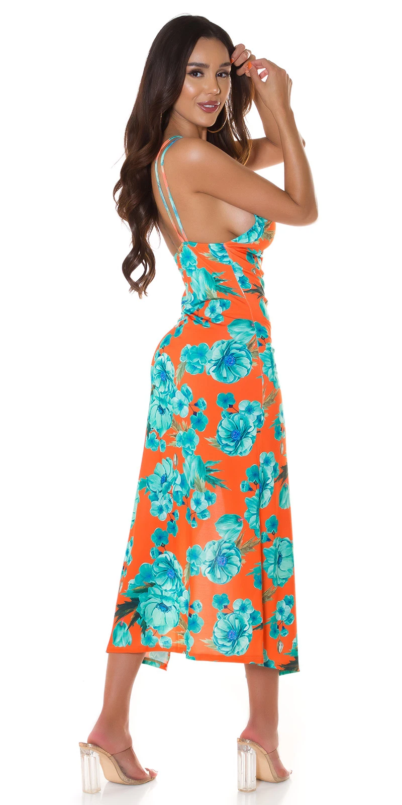 Flower Printed One Shoulder Träger Maxi Kleid mit XL-Beinschlitz Flower Printed One Shoulder Träger Maxi Kleid mit XL-Beinschlitz