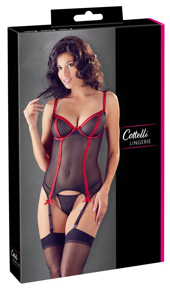 Cottelli LINGERIE Erostisches Strapshemd und String Dessous Set Zweifarbig Transparent