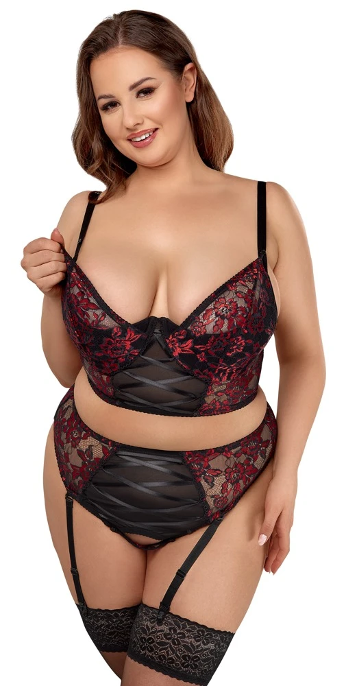 Cottelli Verführerisches Dessous-Set mit Spitze und Satin-Zierschnürungen Cottelli Verführerisches Dessous-Set mit Spitze und Satin-Zierschnürungen