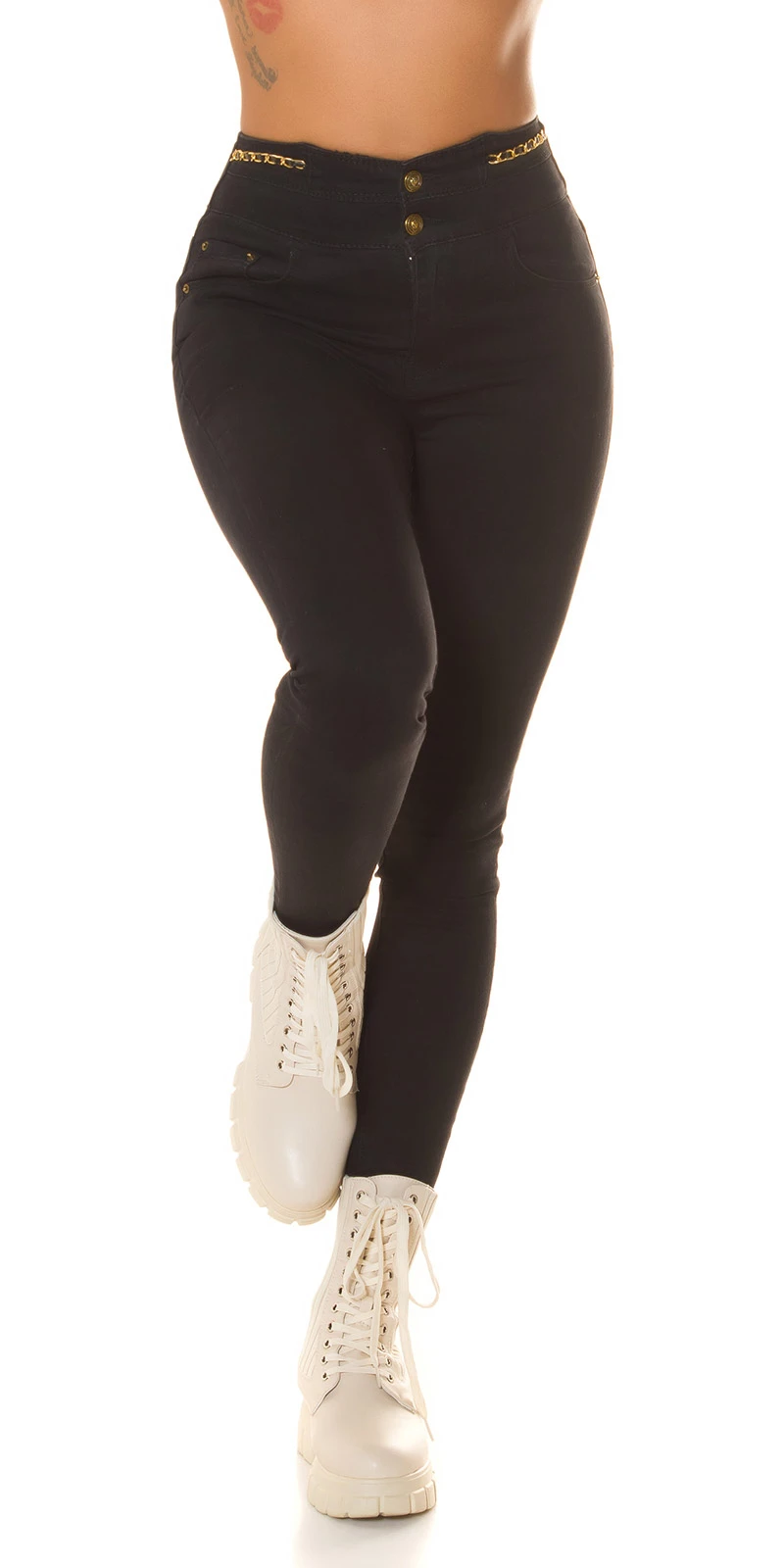 Chic High Waist Skinny Jeans mit Deko Kette Chic High Waist Skinny Jeans mit Deko Kette