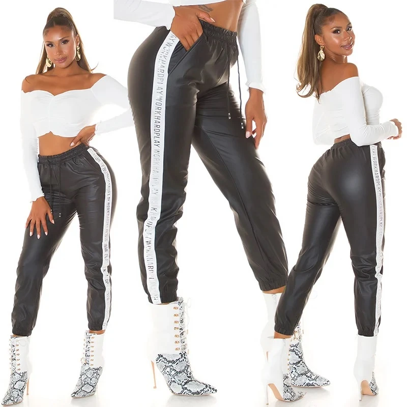 Leder Look High Waist Jogger Hose Leder Look High Waist Jogger Hose