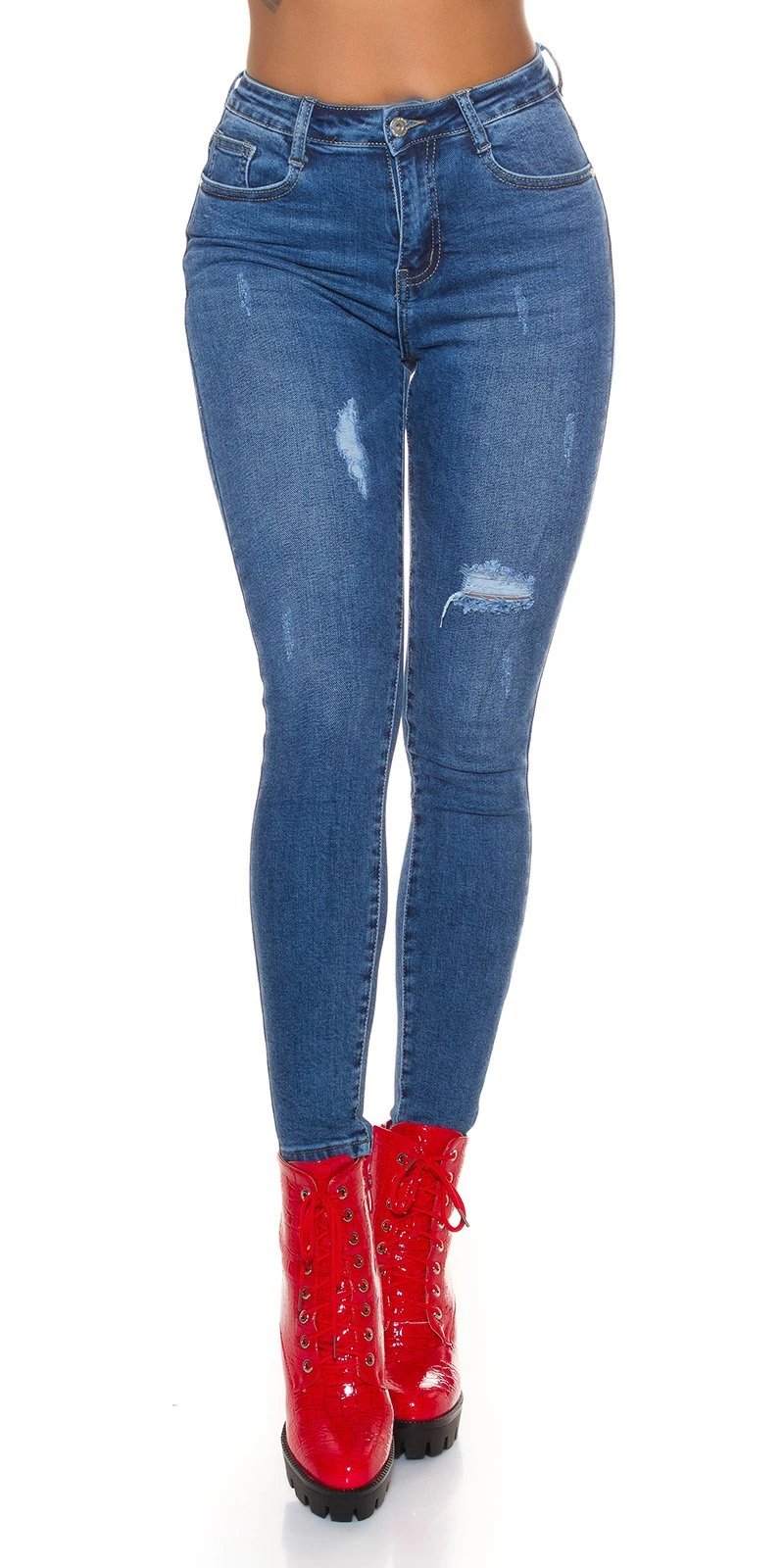 Basic High Waist Skinny Jeans mit Destryoed-Akzente Basic High Waist Skinny Jeans mit Destryoed-Akzente