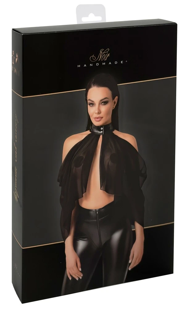 Noir Bolero Luftiges Transparent-Top im Cape-Style: Asymmetrisch, Schulterfrei mit Neckholder, Feiner Stretchtüll