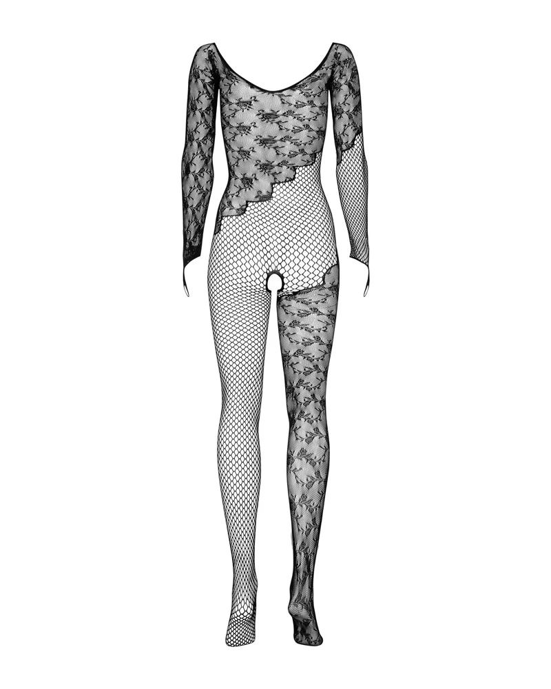 Obsessive der Catsuit präsentiert sich im faszinierendem Wow-Look:  Florale Motive wechseln mit sinnlichem Netz und offenen Schritt.
