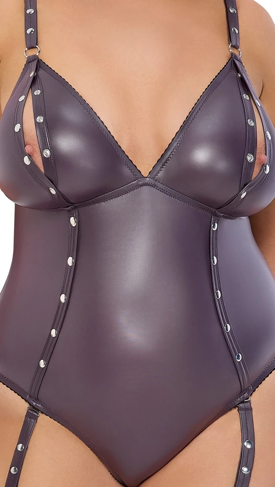 Eleganter Lila-Mattlook Stringbody von Cottelli BONDAGE mit abnehmbaren Fesseln für höchsten Tragekomfort und Sex-Appeal!