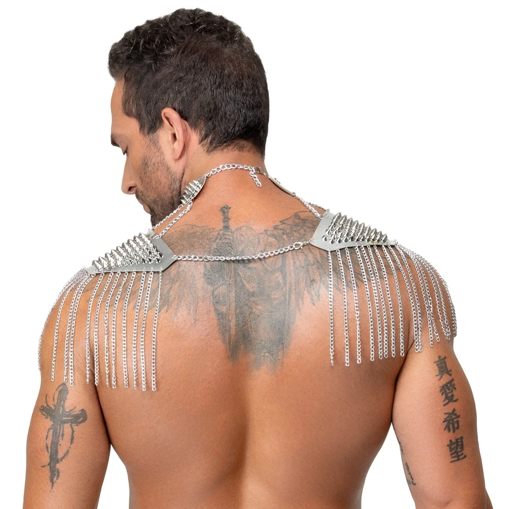 Bad Spiked Collar and shoulder, Bad Kitty Silber Kettenkragen mit Spikes erotischer Körperschmuck Unisex Harness für Hals Schultern Oberarme