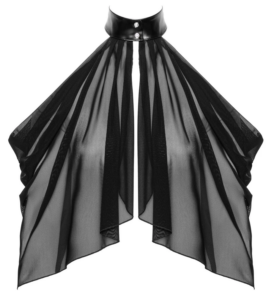 Noir Bolero Luftiges Transparent-Top im Cape-Style: Asymmetrisch, Schulterfrei mit Neckholder, Feiner Stretchtüll
