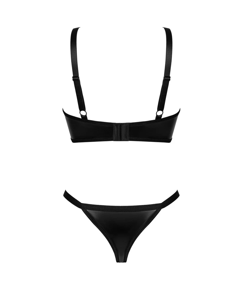 Obsessive Bügel-BH und dazu passender Riostring im Set Armares. Komplett im angesagten Wetlook, der sich elastisch und weich anschmiegt.