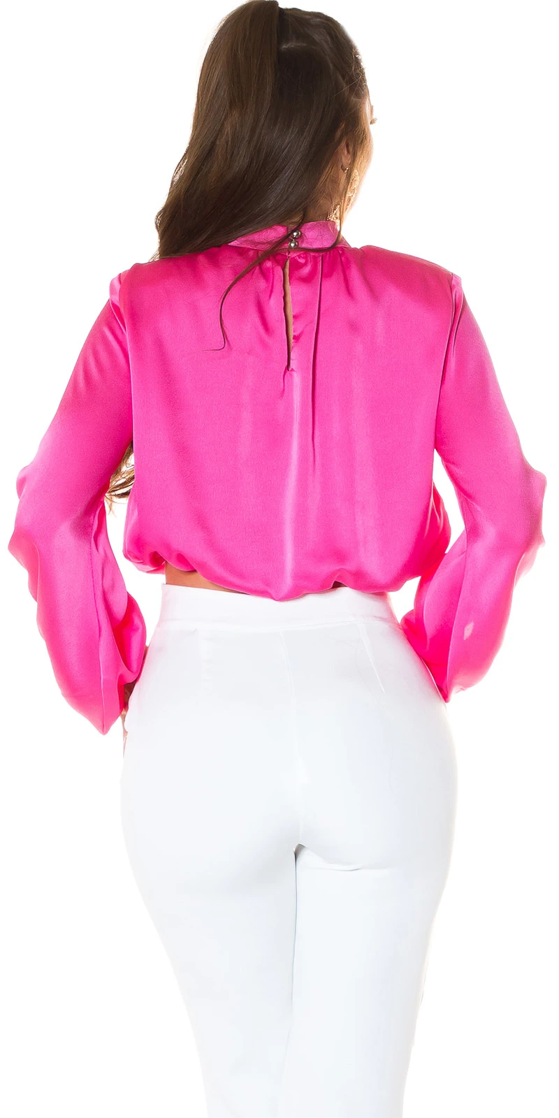 Satin Look Turtle Neck Langarm Crop Blusen Shirt Satin Look Turtle Neck Langarm Crop Blusen Shirt