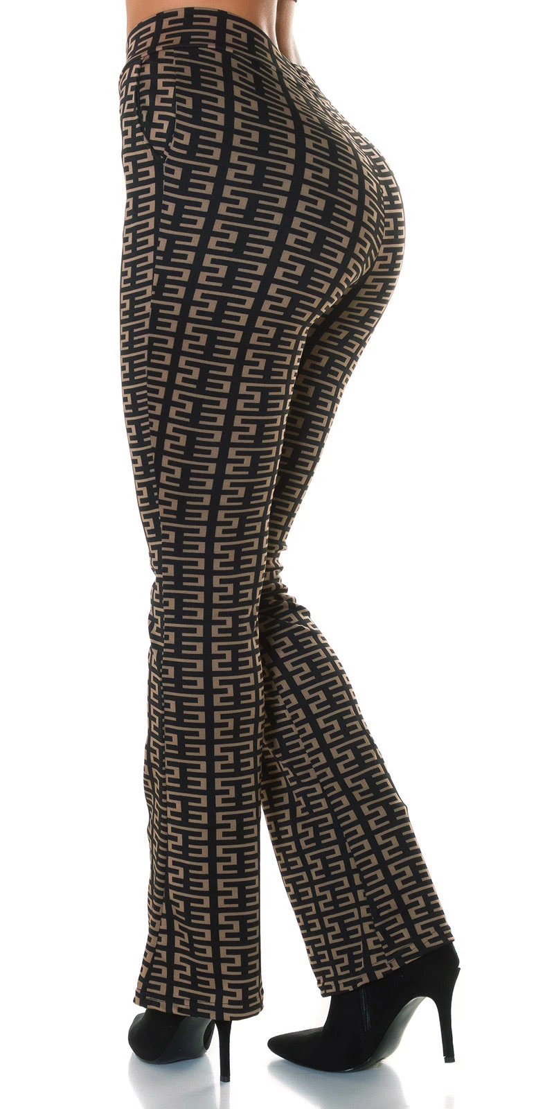 Printed High Waist Stretch Hose mit Schlag Printed High Waist Stretch Hose mit Schlag