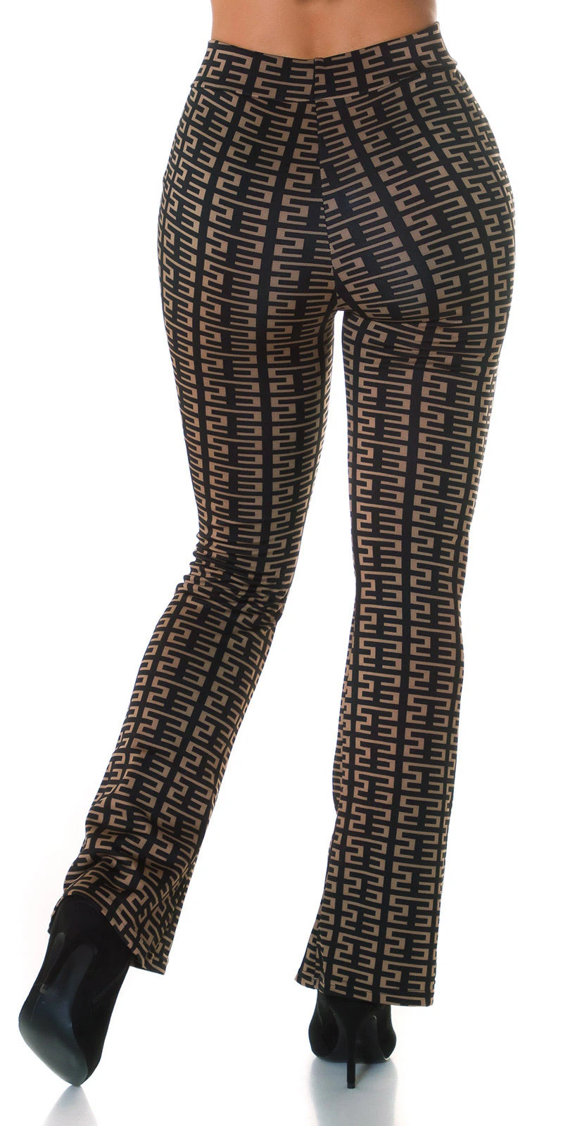 Printed High Waist Stretch Hose mit Schlag Printed High Waist Stretch Hose mit Schlag