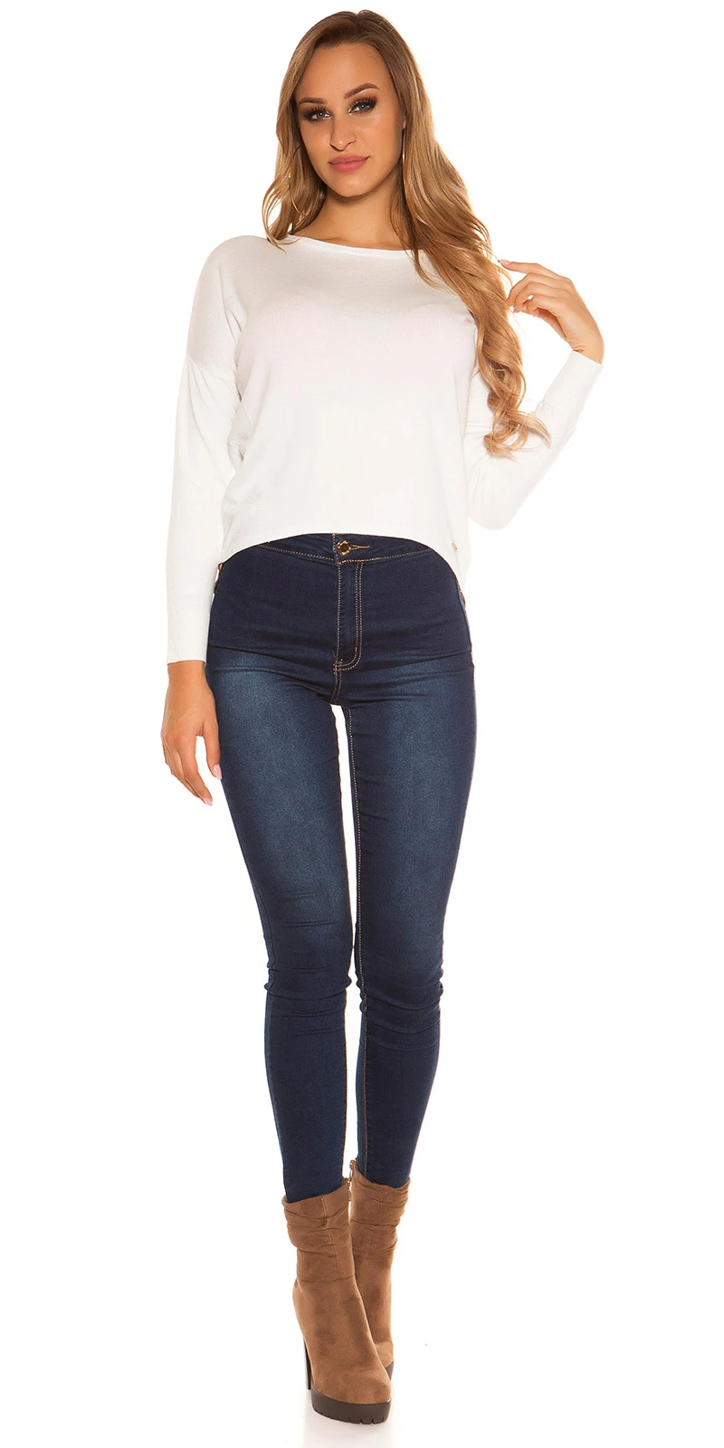Chic High-/Low Pullover mit Leo-Einsatz Chic High-/Low Pullover mit Leo-Einsatz