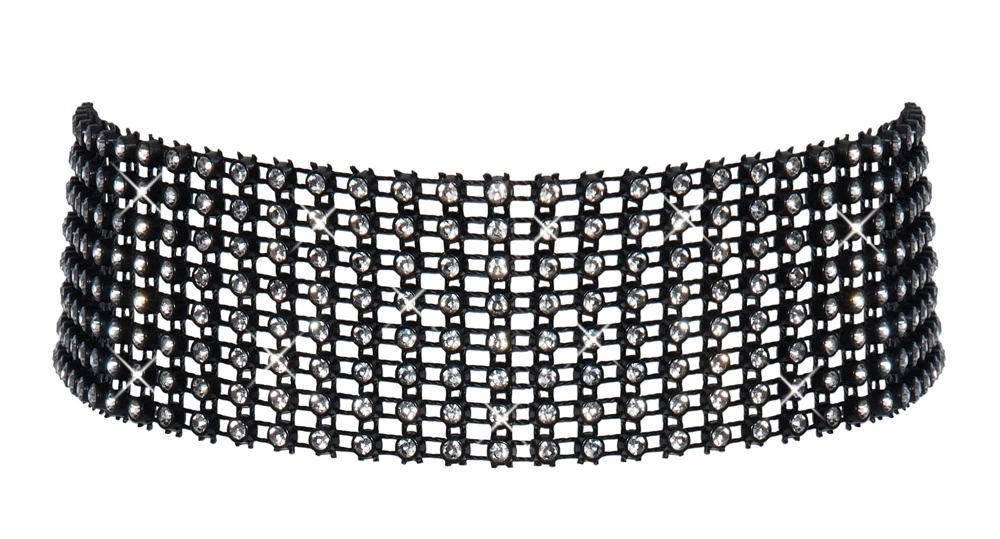 Schwarzes schillerndes Halsband von Cottelli ACCESSOIRES besetzt mit unzähligen Strasssteinchen.