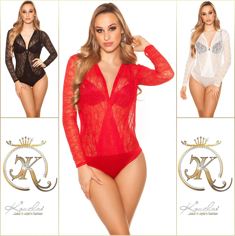 Spitzen Body Top Transparent mit Wickel V-Neck Spitzen Body Top Transparent mit Wickel V-Neck