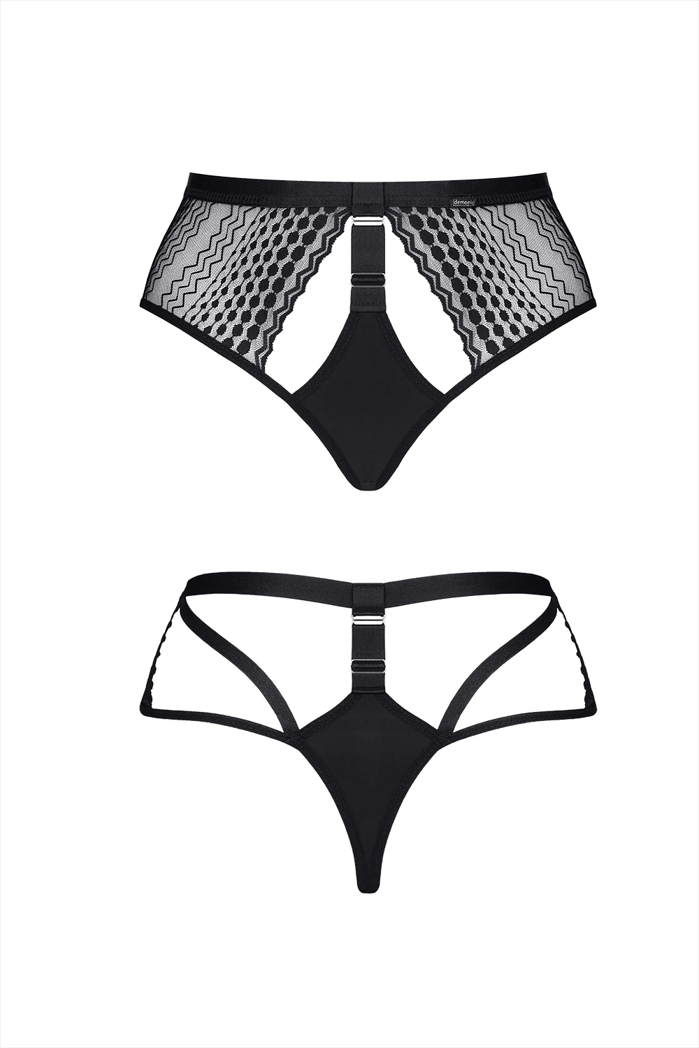 Schwarzer Panty LXSarita001 Verführerischer Spitzen-Slip mit Gummibändern und freigelegten Pobacken - Luxuriöses Tragegefühl