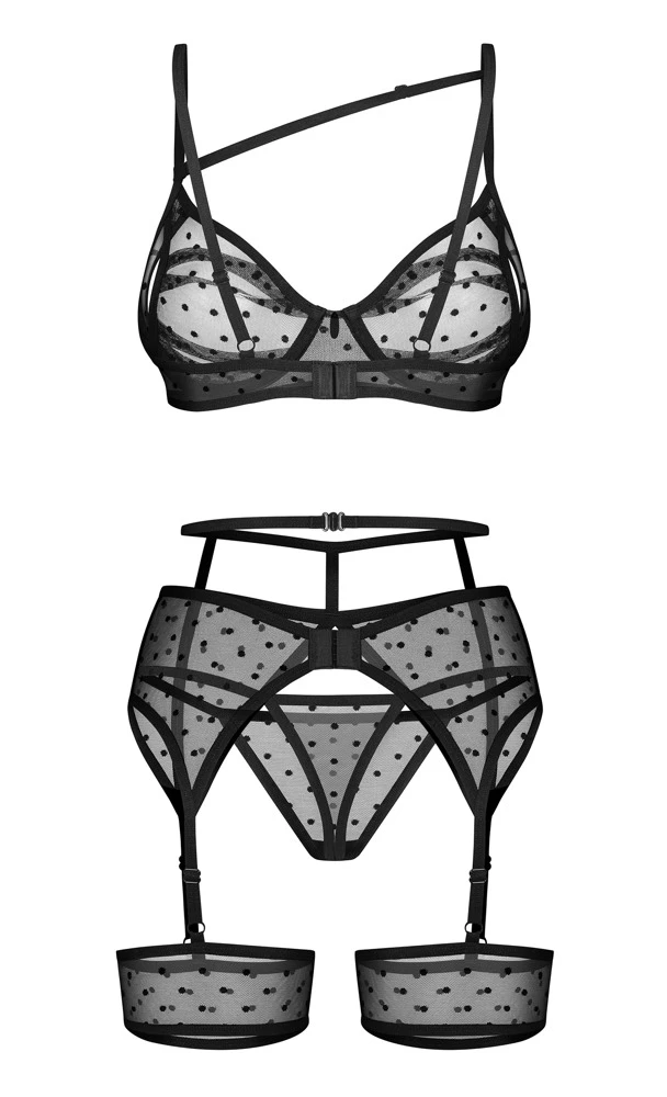 3-teiliges Set Nuites von Obsessive: BH, Strapsgürtel & String in edlem transparentem Design mit zarten Details