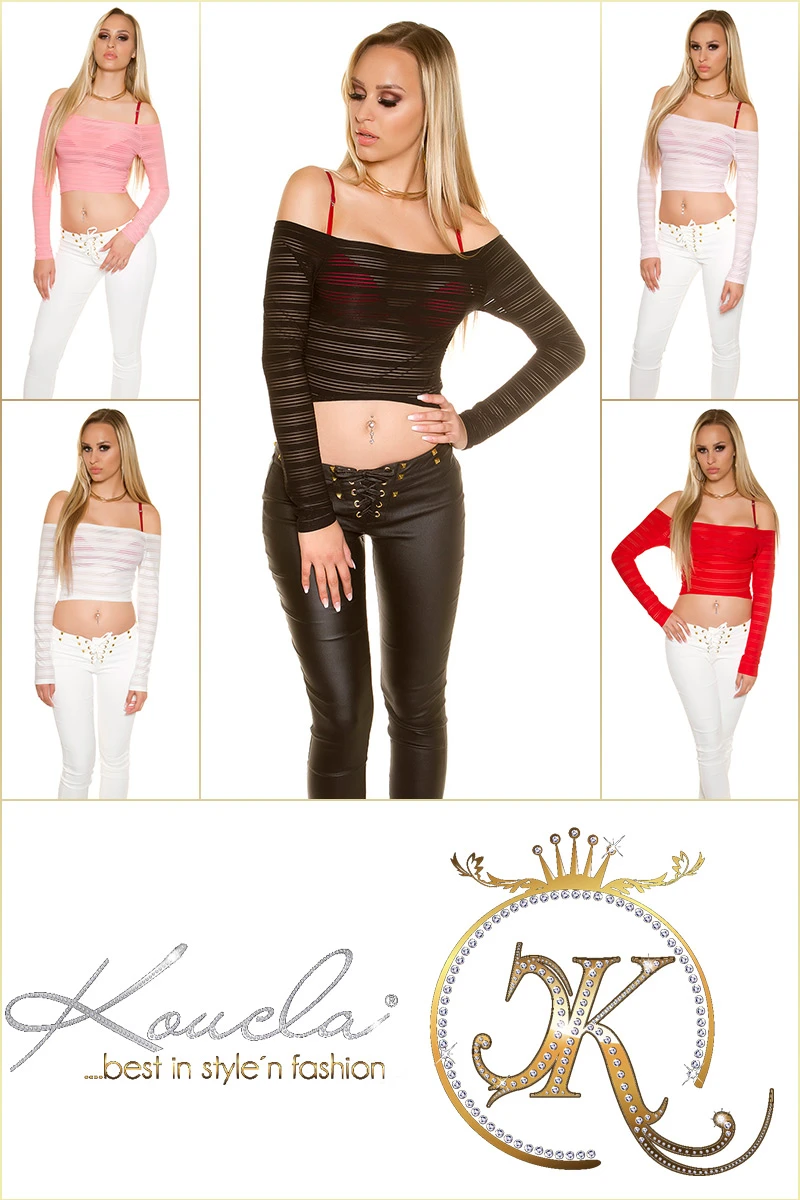 Crop-Shirt mit transparenten Streifen