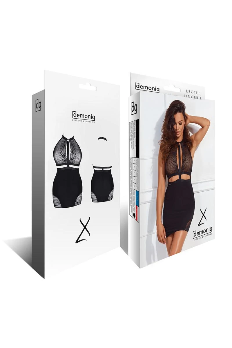 Schwarzes Minikleid mit schwarzer Spitze von Demoniq