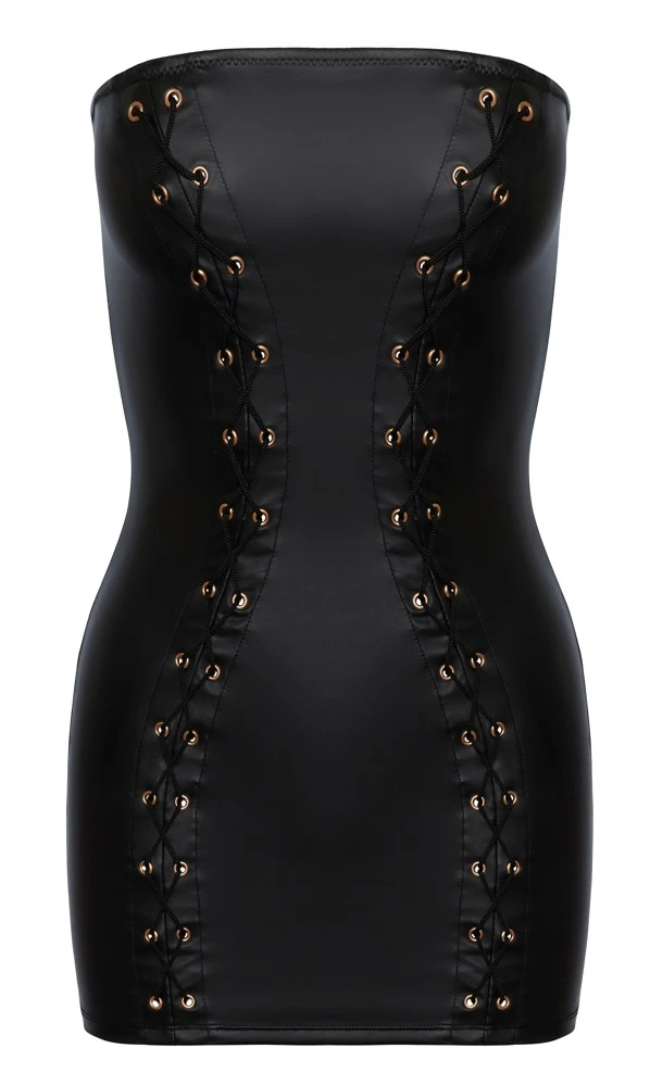 Cottelli PARTY Tubeminikleid Bandeau Minidress aus schwarzen Mattlook Zierschnürungen
