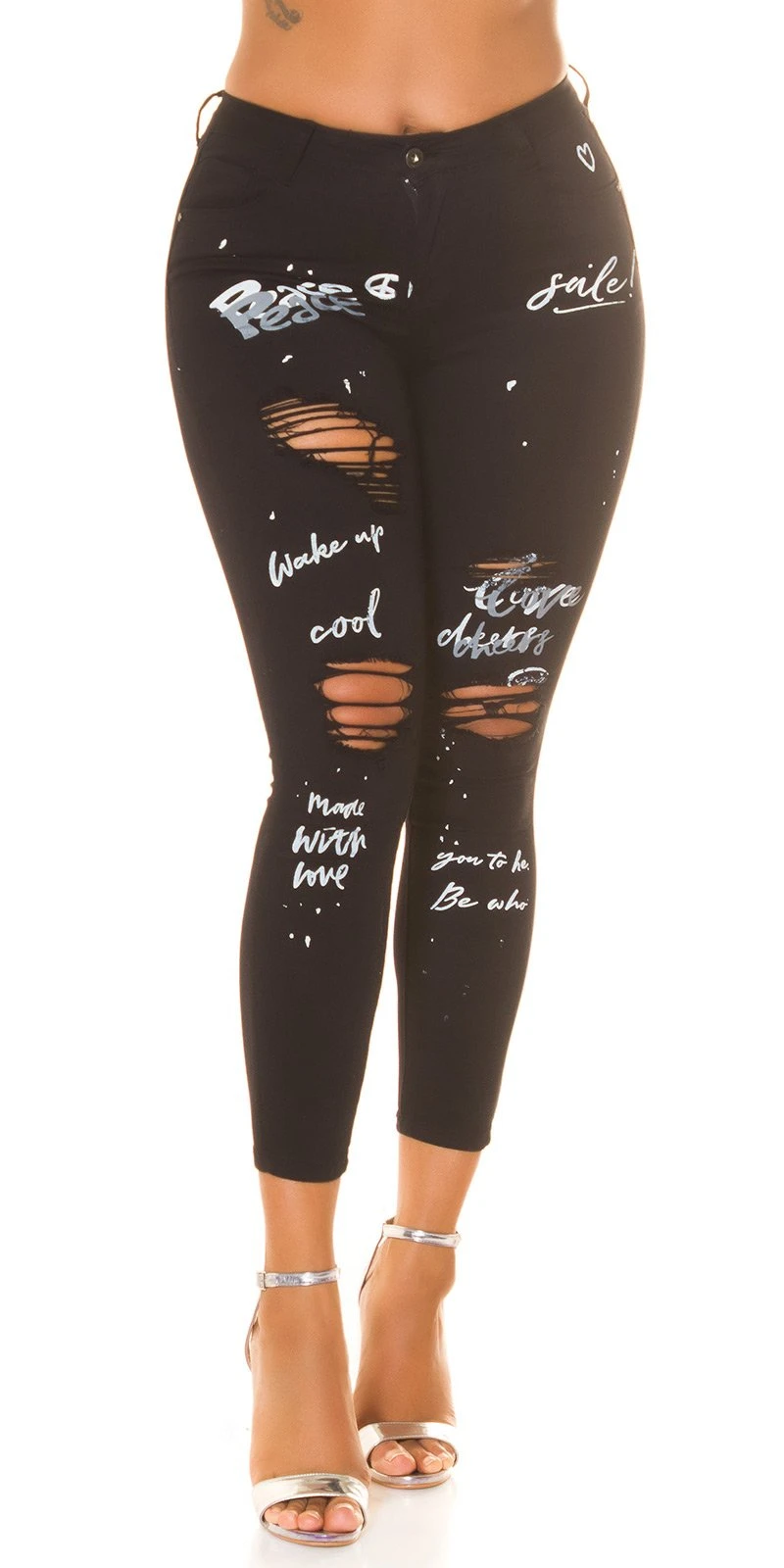 Sexy Stylische Statement Destroyed Skinny Jeans im Used Look Uni Farbig für einen modernen, angesagten Look Sexy Stylische Statement Destroyed Skinny Jeans im Used Look Uni Farbig für einen modernen, angesagten Look