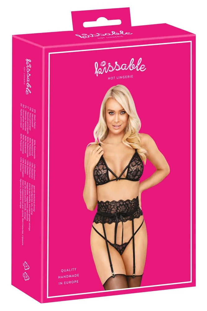 kissable Dessous-Set Reizwäsche Strapsset, Soft-BH, Strapsgurt & String aus feiner Spitze