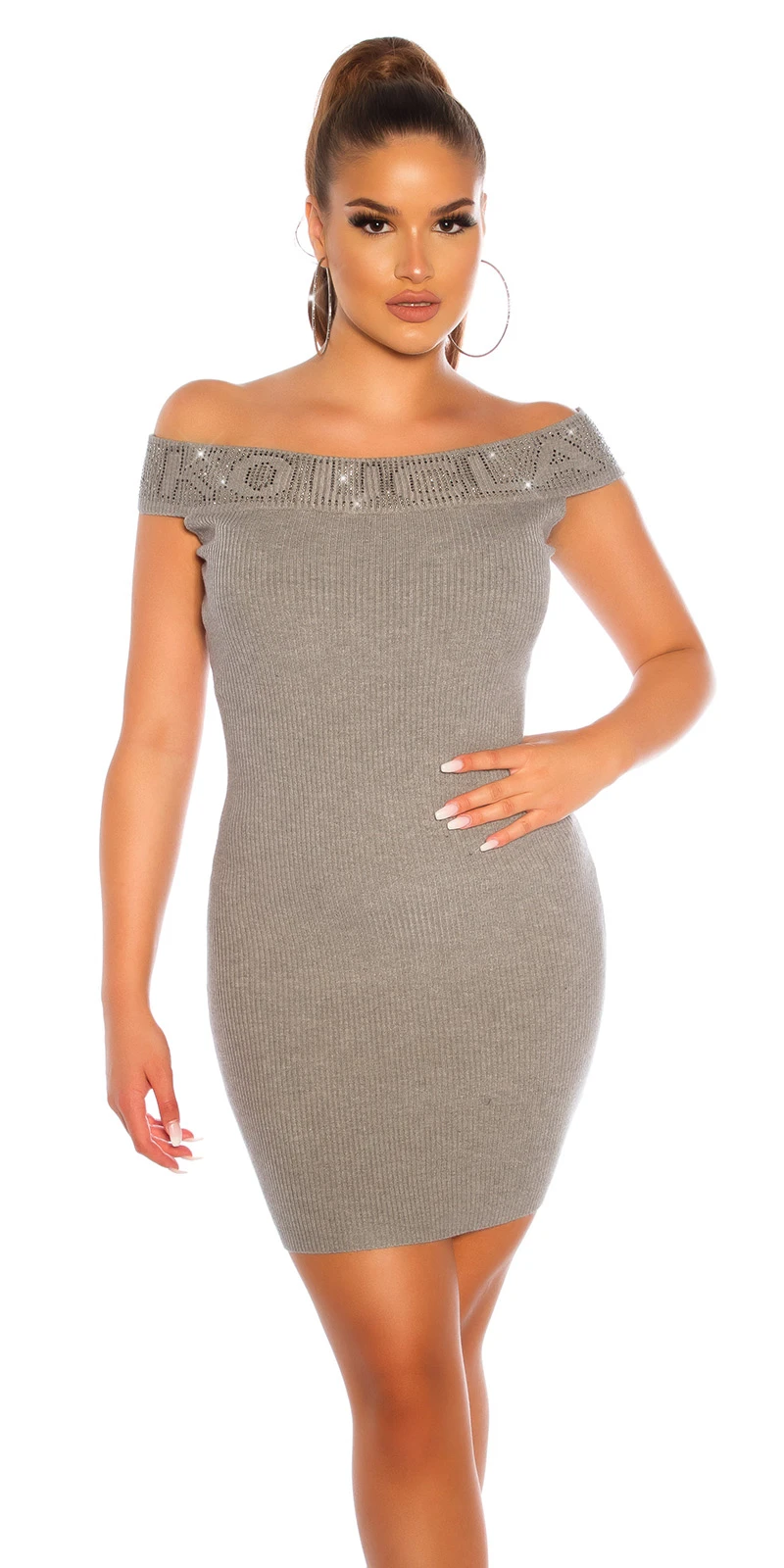 Ripped Off Shoulder Cocktail Minikleid mit Deko Steinchen Ripped Off Shoulder Cocktail Minikleid mit Deko Steinchen