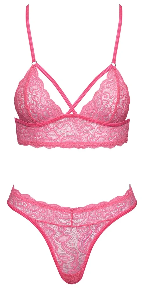 Verführerisch zarte Spitze trifft auf knalliges Neonpink,  BH-String-Set von Cottelli FANTASY für maximal sinnliche Momente