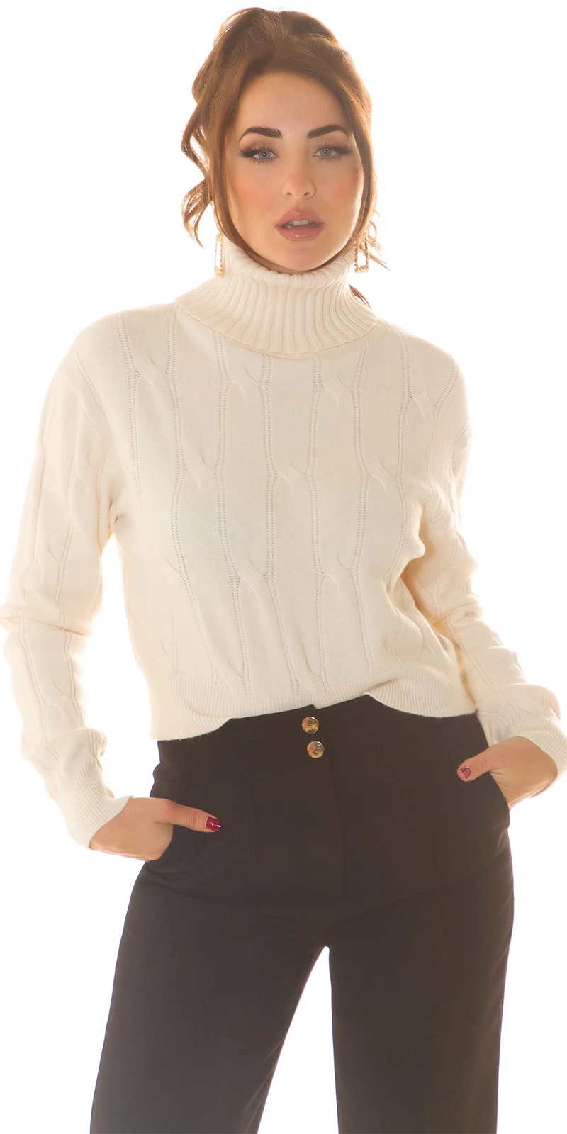 Musthave Crop Strickpullover Bauchfrei Turtle Neck Rollkragen Pullover Langarm mit Musterung Musthave Crop Strickpullover Bauchfrei Turtle Neck Rollkragen Pullover Langarm mit Musterung